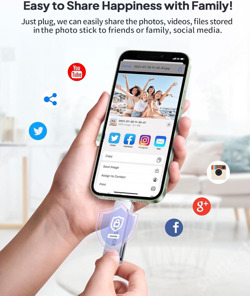 LESIGE MFi Certified 128GB Flash Drive for iPhone Photo Stick USB Memory Stick Thumb Drives, High Speed USB Stick External Storage for iPhone/iPad/Android/PC - Image 4